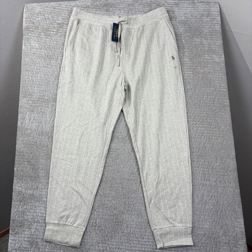 Polo Ralph Lauren Mens XXL Oatmeal Pinstripe Jogger Sweatpants NWT Lounge‎ Pants